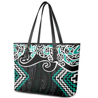 Turquoise Aotearoa Tukutuku Manawa Tapu Leather Tote Bag Ta Moko Toi Maori LT9 - Polynesian Pride