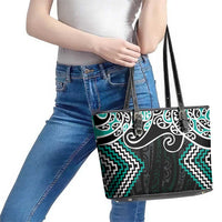 Turquoise Aotearoa Tukutuku Manawa Tapu Leather Tote Bag Ta Moko Toi Maori LT9 - Polynesian Pride