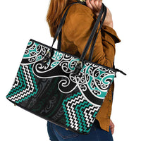 Turquoise Aotearoa Tukutuku Manawa Tapu Leather Tote Bag Ta Moko Toi Maori LT9 - Polynesian Pride