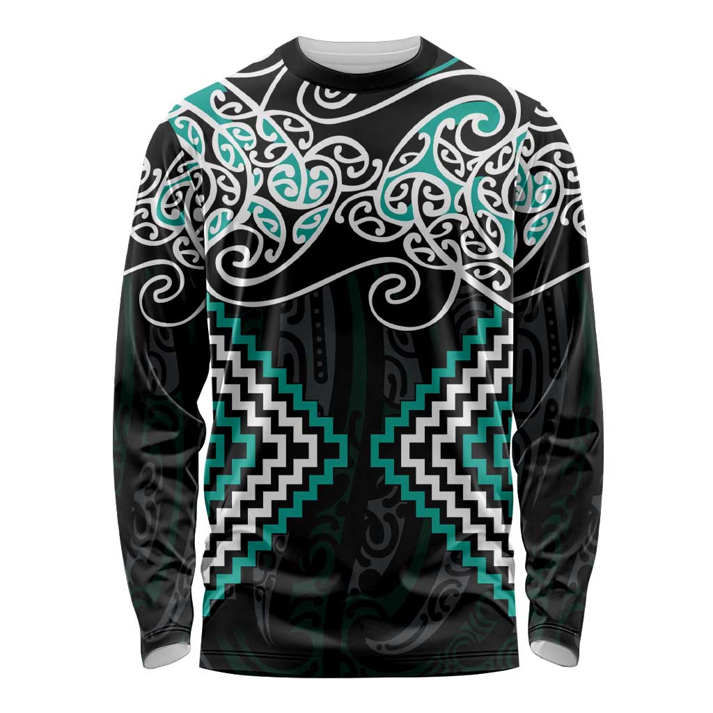 Turquoise Aotearoa Tukutuku Manawa Tapu Long Sleeve Shirt Ta Moko Toi Maori LT9 Unisex Turquoise - Polynesian Pride