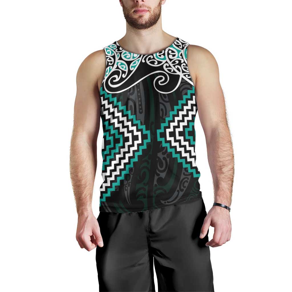 Turquoise Aotearoa Tukutuku Manawa Tapu Men Tank Top Ta Moko Toi Maori