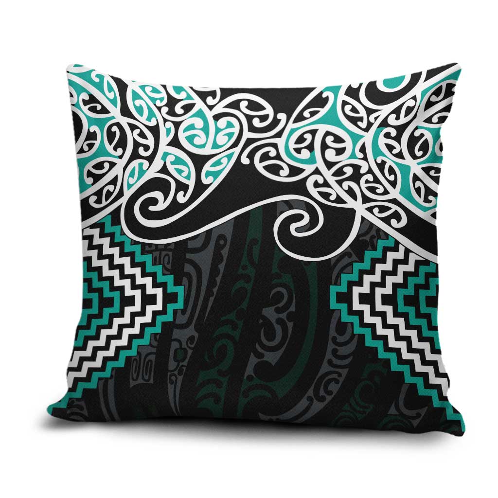 Turquoise Aotearoa Tukutuku Manawa Tapu Pillow Cover Ta Moko Toi Maori LT9 Turquoise - Polynesian Pride