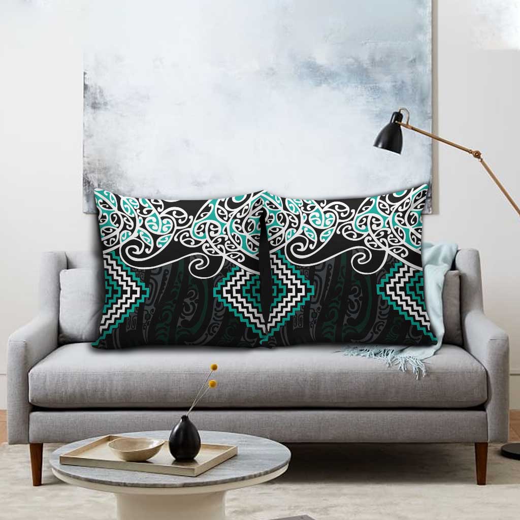 Turquoise Aotearoa Tukutuku Manawa Tapu Pillow Cover Ta Moko Toi Maori LT9 - Polynesian Pride