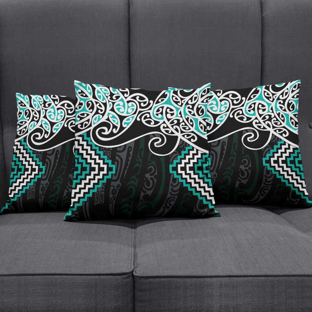 Turquoise Aotearoa Tukutuku Manawa Tapu Pillow Cover Ta Moko Toi Maori LT9 - Polynesian Pride
