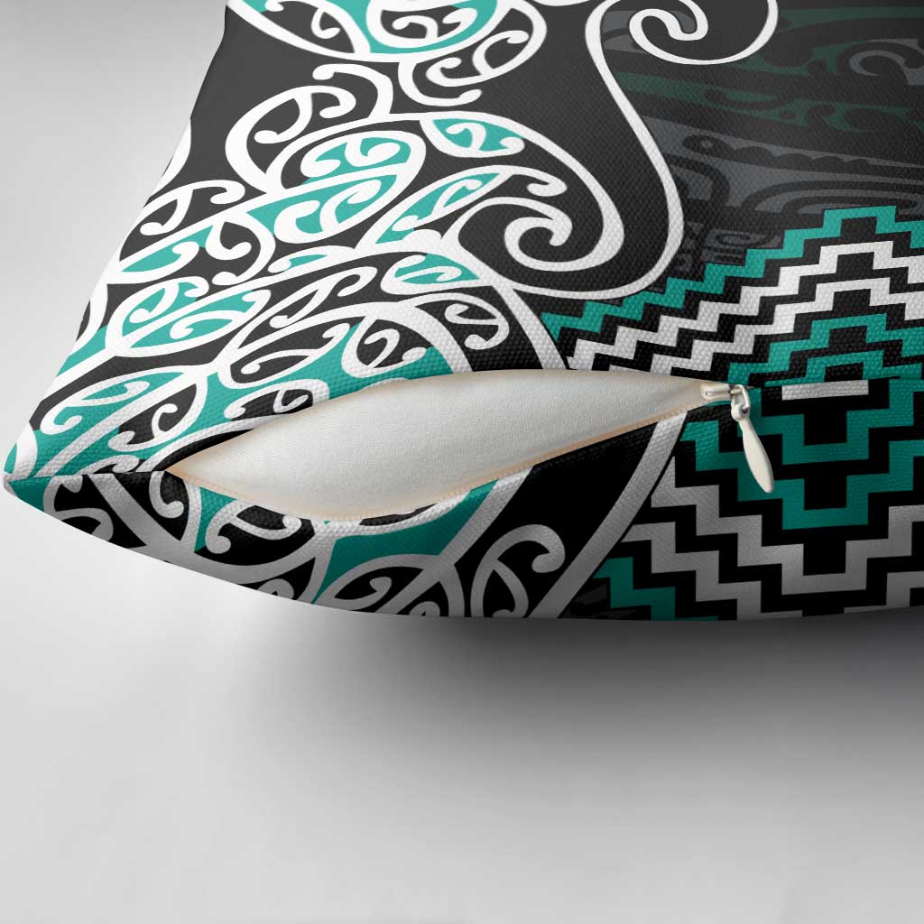 Turquoise Aotearoa Tukutuku Manawa Tapu Pillow Cover Ta Moko Toi Maori LT9 - Polynesian Pride