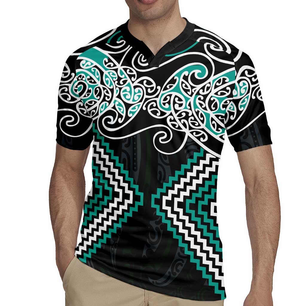 Turquoise Aotearoa Tukutuku Manawa Tapu Rugby Jersey Ta Moko Toi Maori