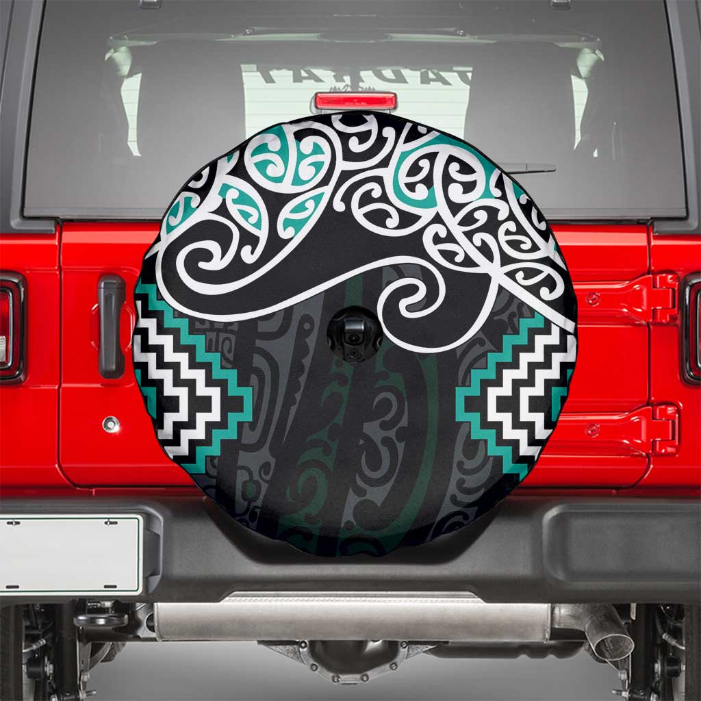 Turquoise Aotearoa Tukutuku Manawa Tapu Spare Tire Cover Ta Moko Toi Maori