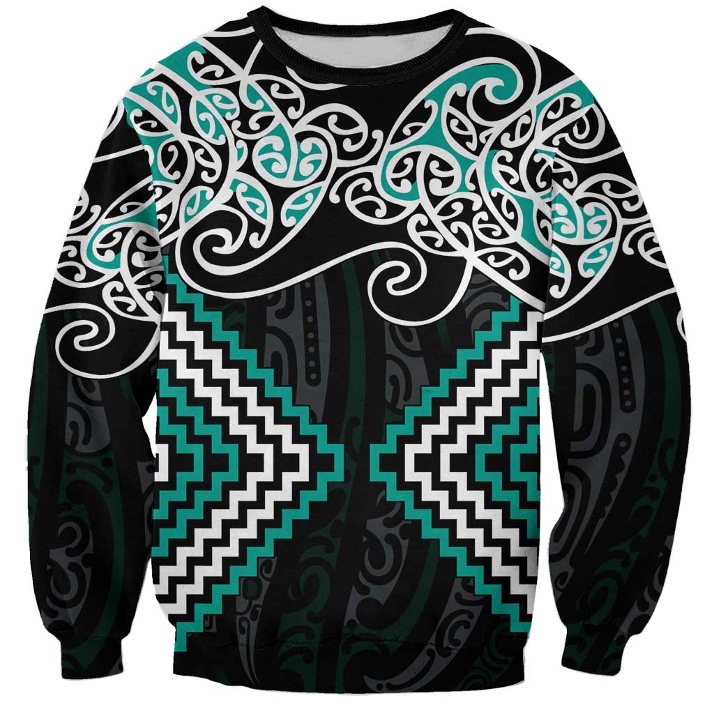 Turquoise Aotearoa Tukutuku Manawa Tapu Sweatshirt Ta Moko Toi Maori LT9 Unisex Turquoise - Polynesian Pride