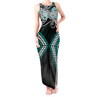 Turquoise Aotearoa Tukutuku Manawa Tapu Tank Maxi Dress Ta Moko Toi Maori