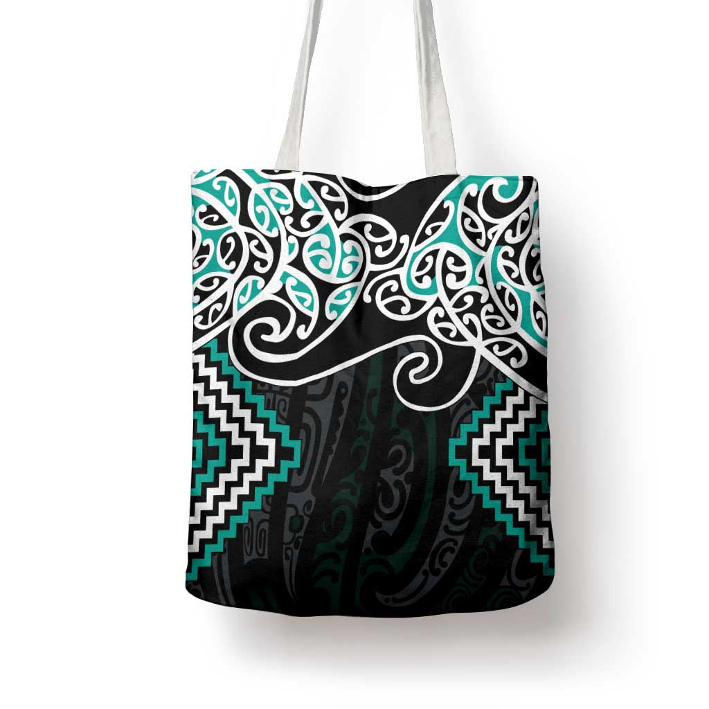 Turquoise Aotearoa Tukutuku Manawa Tapu Tote Bag Ta Moko Toi Maori - Polynesian Pride