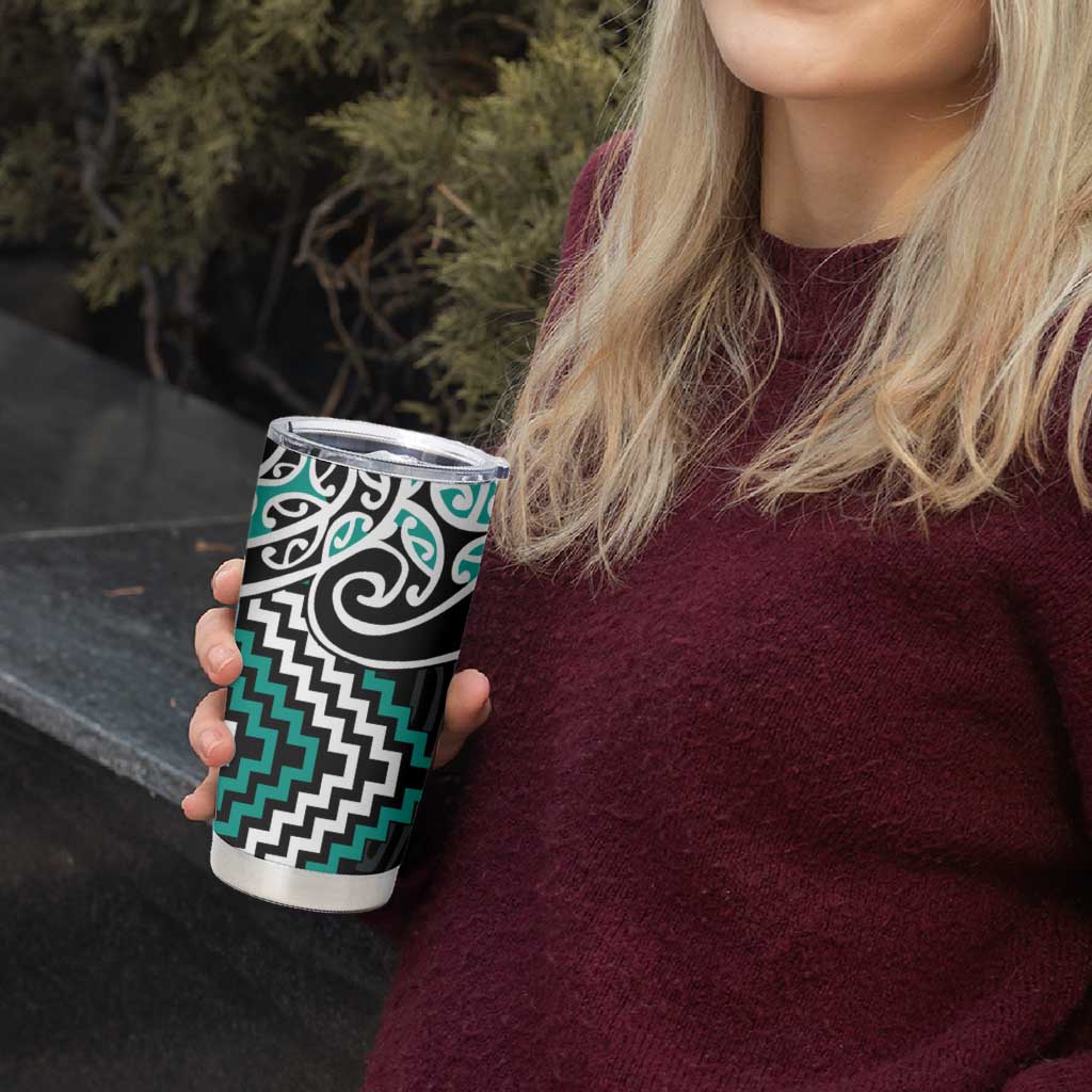 Turquoise Aotearoa Tukutuku Manawa Tapu Tumbler Cup Ta Moko Toi Maori LT9 - Polynesian Pride