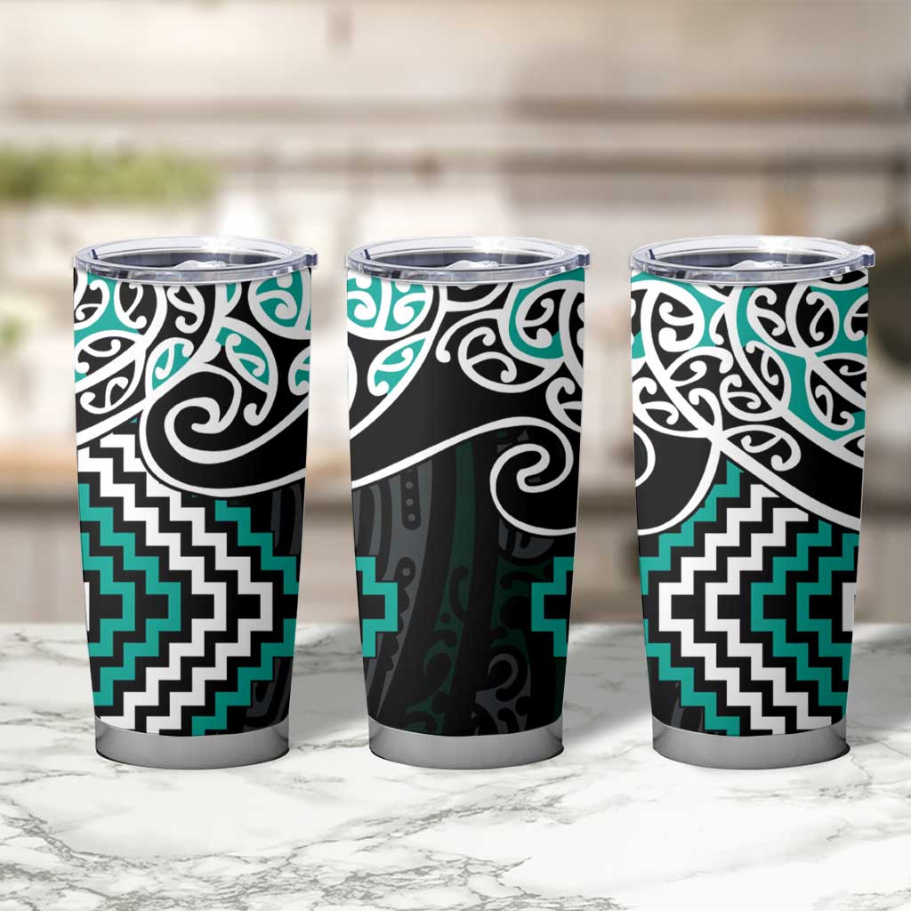 Turquoise Aotearoa Tukutuku Manawa Tapu Tumbler Cup Ta Moko Toi Maori LT9 - Polynesian Pride