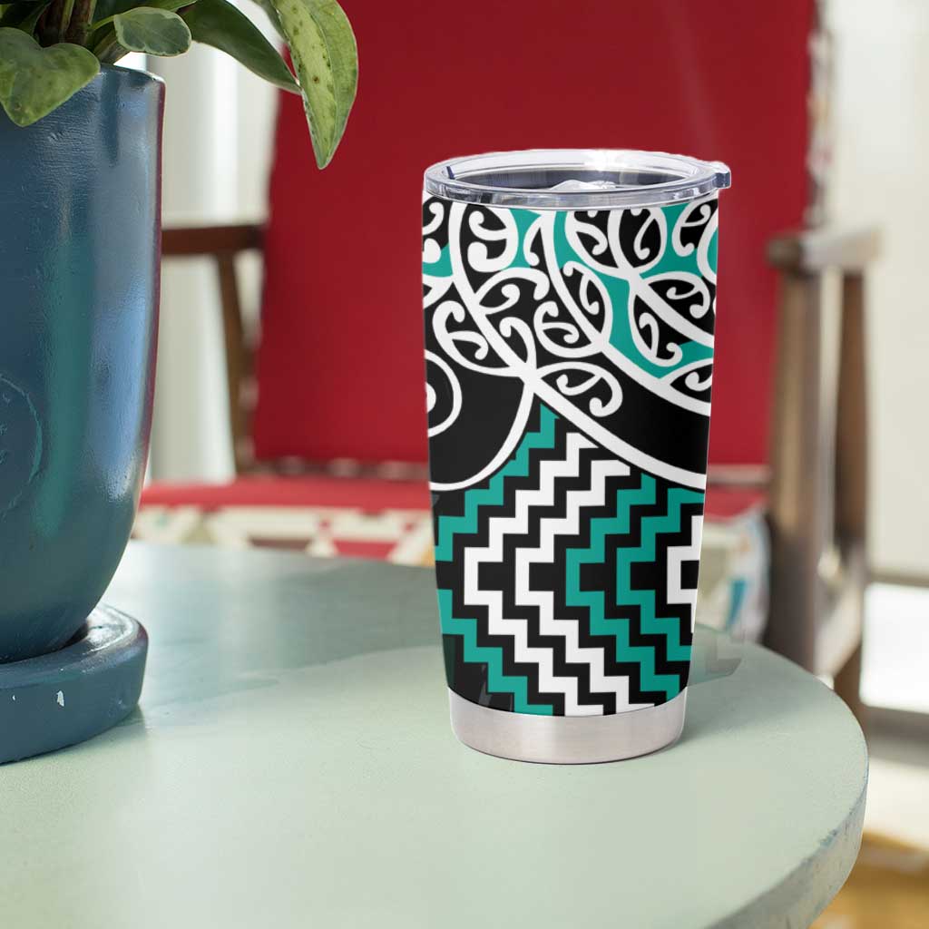 Turquoise Aotearoa Tukutuku Manawa Tapu Tumbler Cup Ta Moko Toi Maori LT9 - Polynesian Pride