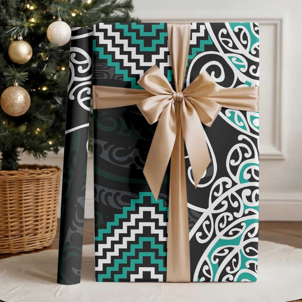 Turquoise Aotearoa Tukutuku Manawa Tapu Wrapping Paper Ta Moko Toi Maori - Polynesian Pride