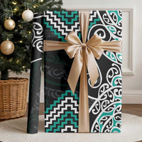 Turquoise Aotearoa Tukutuku Manawa Tapu Wrapping Paper Ta Moko Toi Maori - Polynesian Pride