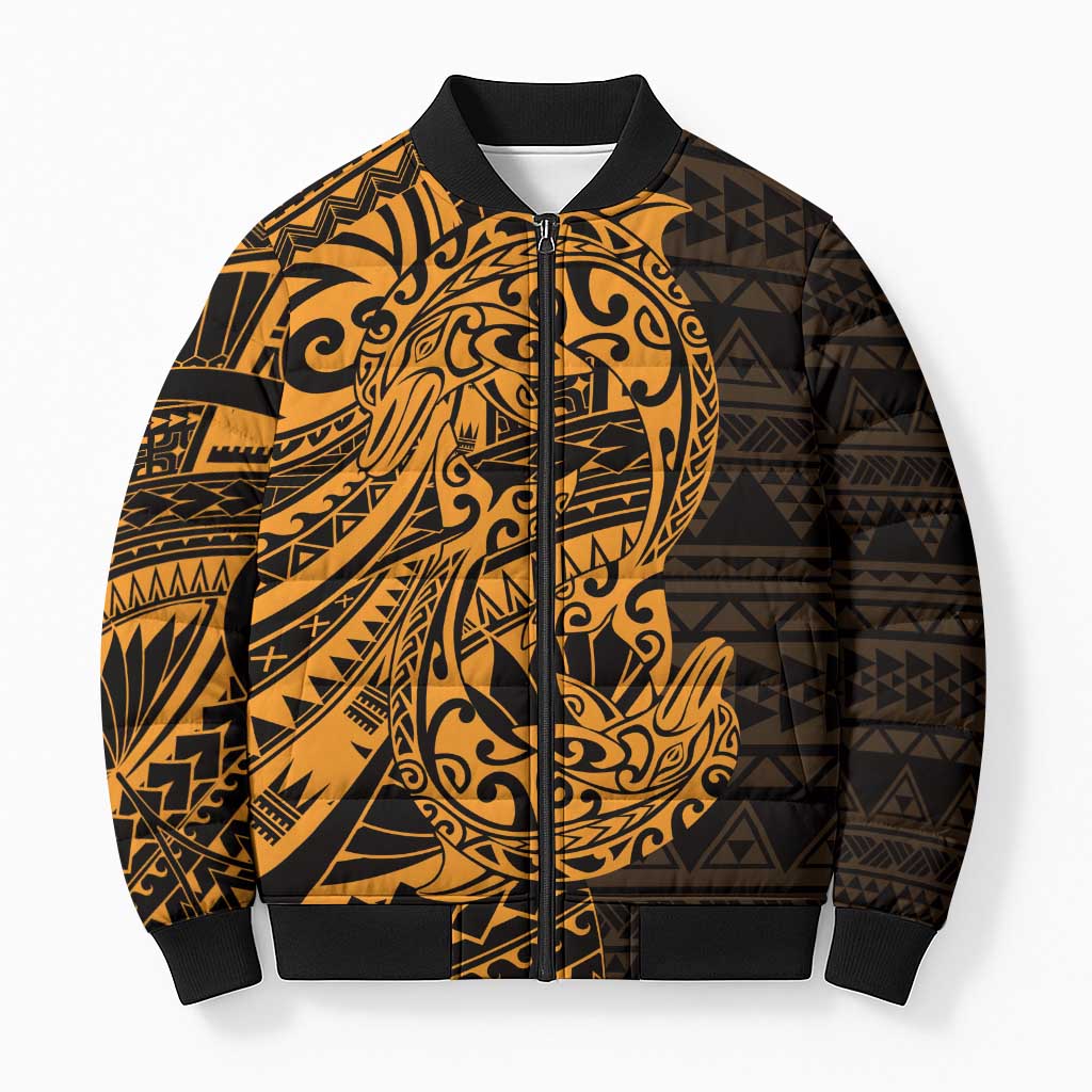 Gold Couple Dolphins Maori Polynesian Style Bomber Puffer Jacket - Polynesian Pride