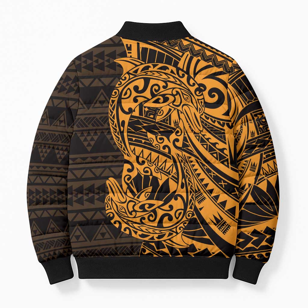 Gold Couple Dolphins Maori Polynesian Style Bomber Puffer Jacket - Polynesian Pride