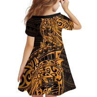 Gold Couple Dolphins Maori Polynesian Style Family Matching Long Sleeve Bodycon Dress and Hawaiian Shirt LT9 - Polynesian Pride
