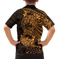 Gold Couple Dolphins Maori Polynesian Style Family Matching Tank Maxi Dress and Hawaiian Shirt LT9 - Polynesian Pride
