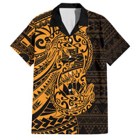 Gold Couple Dolphins Maori Polynesian Style Family Matching Tank Maxi Dress and Hawaiian Shirt LT9 Dad's Shirt - Short Sleeve Gold - Polynesian Pride