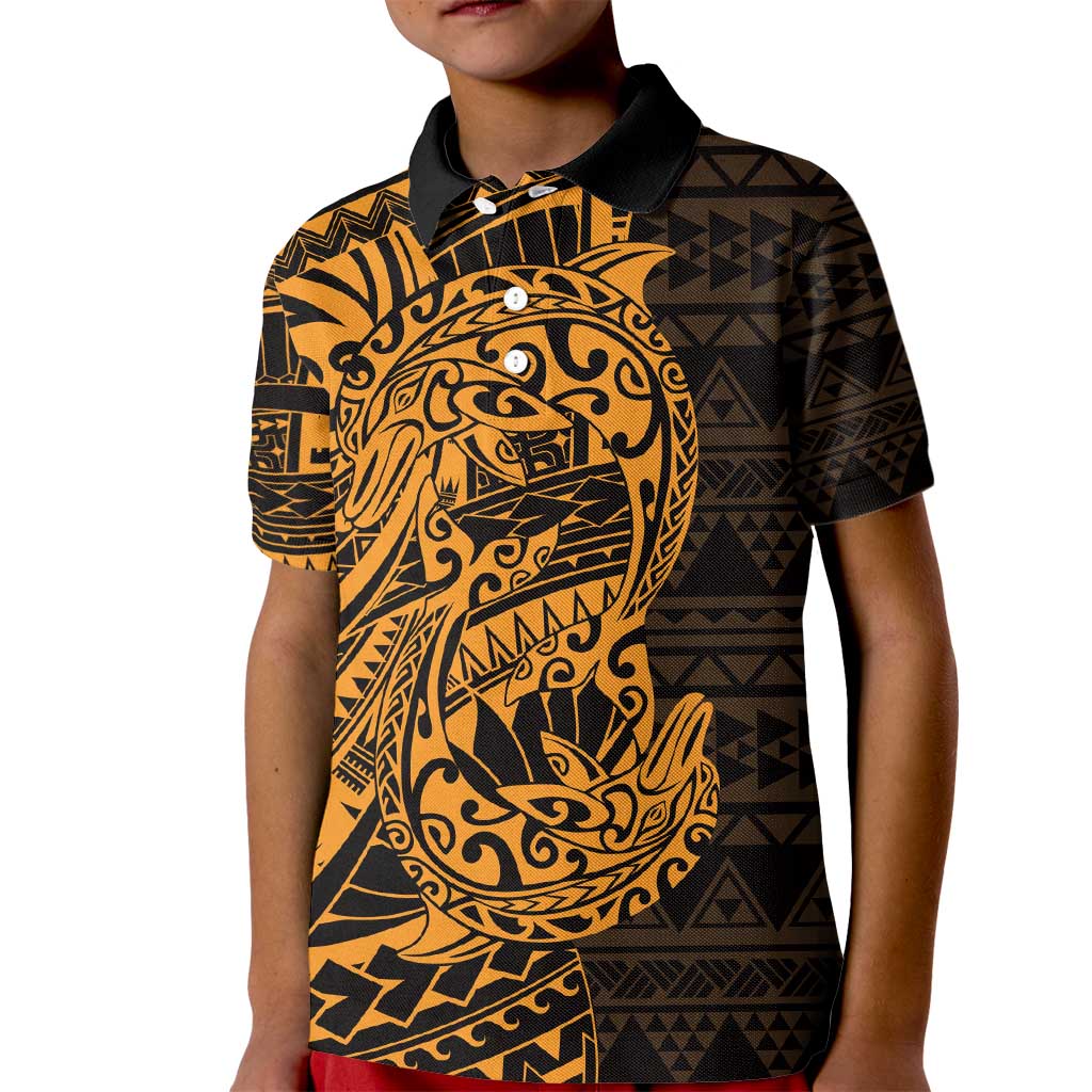 Gold Couple Dolphins Maori Polynesian Style Kid Polo Shirt LT9 Kid Gold - Polynesian Pride