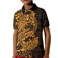 Gold Couple Dolphins Maori Polynesian Style Kid Polo Shirt LT9 Kid Gold - Polynesian Pride