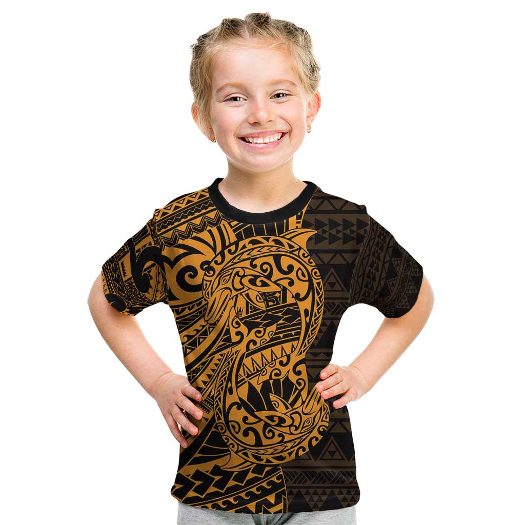 Gold Couple Dolphins Maori Polynesian Style Kid T Shirt LT9 Gold - Polynesian Pride