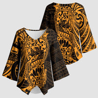 Gold Couple Dolphins Maori Polynesian Style Kimono Sleeve Blouse - Polynesian Pride