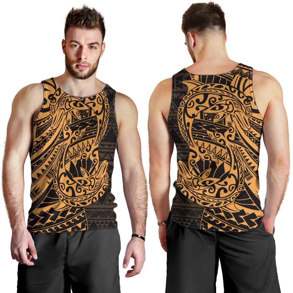 Gold Couple Dolphins Maori Polynesian Style Men Tank Top