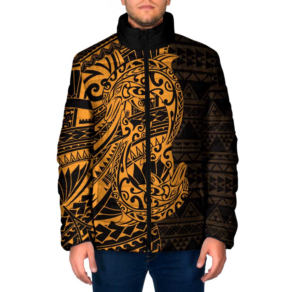 Gold Couple Dolphins Maori Polynesian Style Padded Jacket - Polynesian Pride