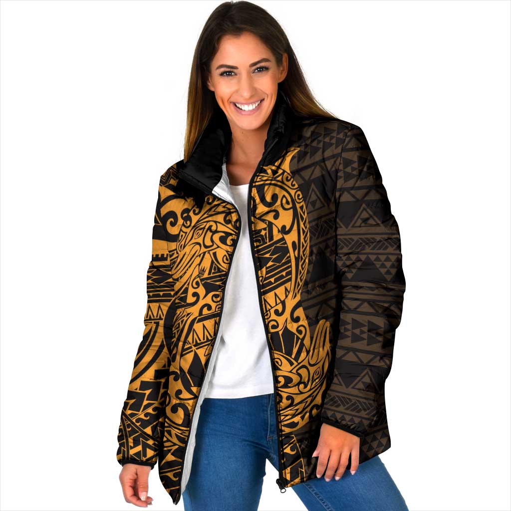 Gold Couple Dolphins Maori Polynesian Style Padded Jacket - Polynesian Pride