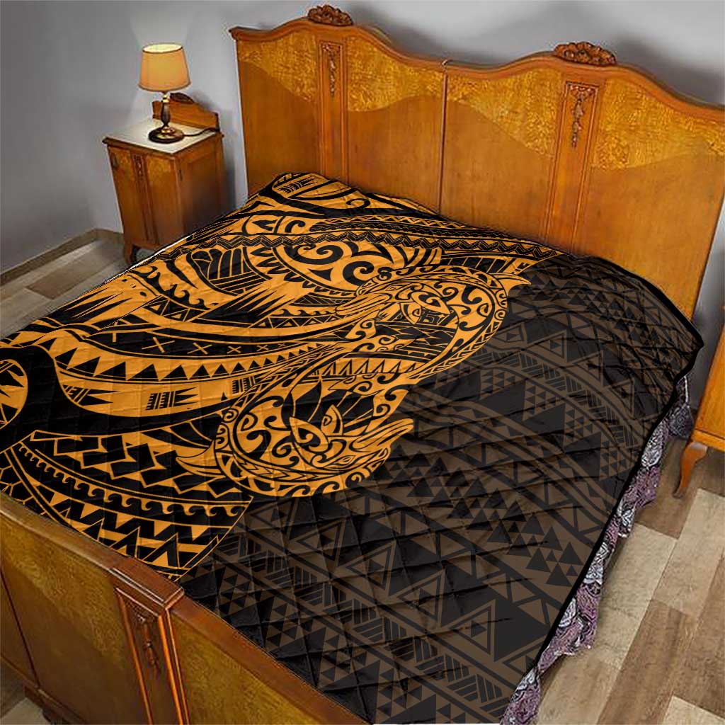 Gold Couple Dolphins Maori Polynesian Style Quilt