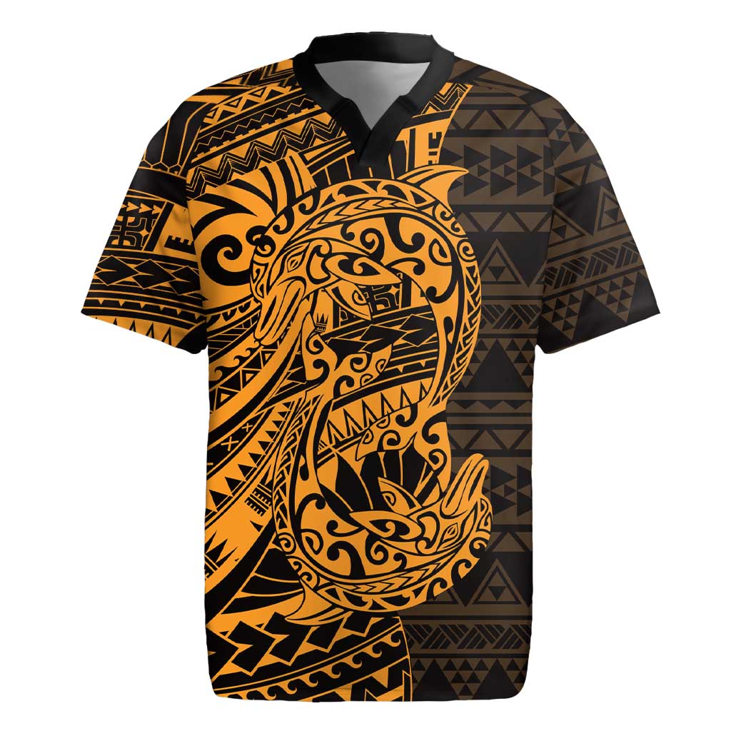 Gold Couple Dolphins Maori Polynesian Style Rugby Jersey LT9 Gold - Polynesian Pride