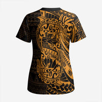 Gold Couple Dolphins Maori Polynesian Style Scrub Top - Polynesian Pride