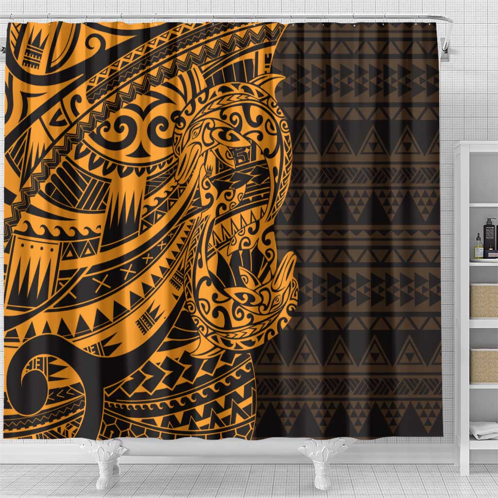 Gold Couple Dolphins Maori Polynesian Style Shower Curtain