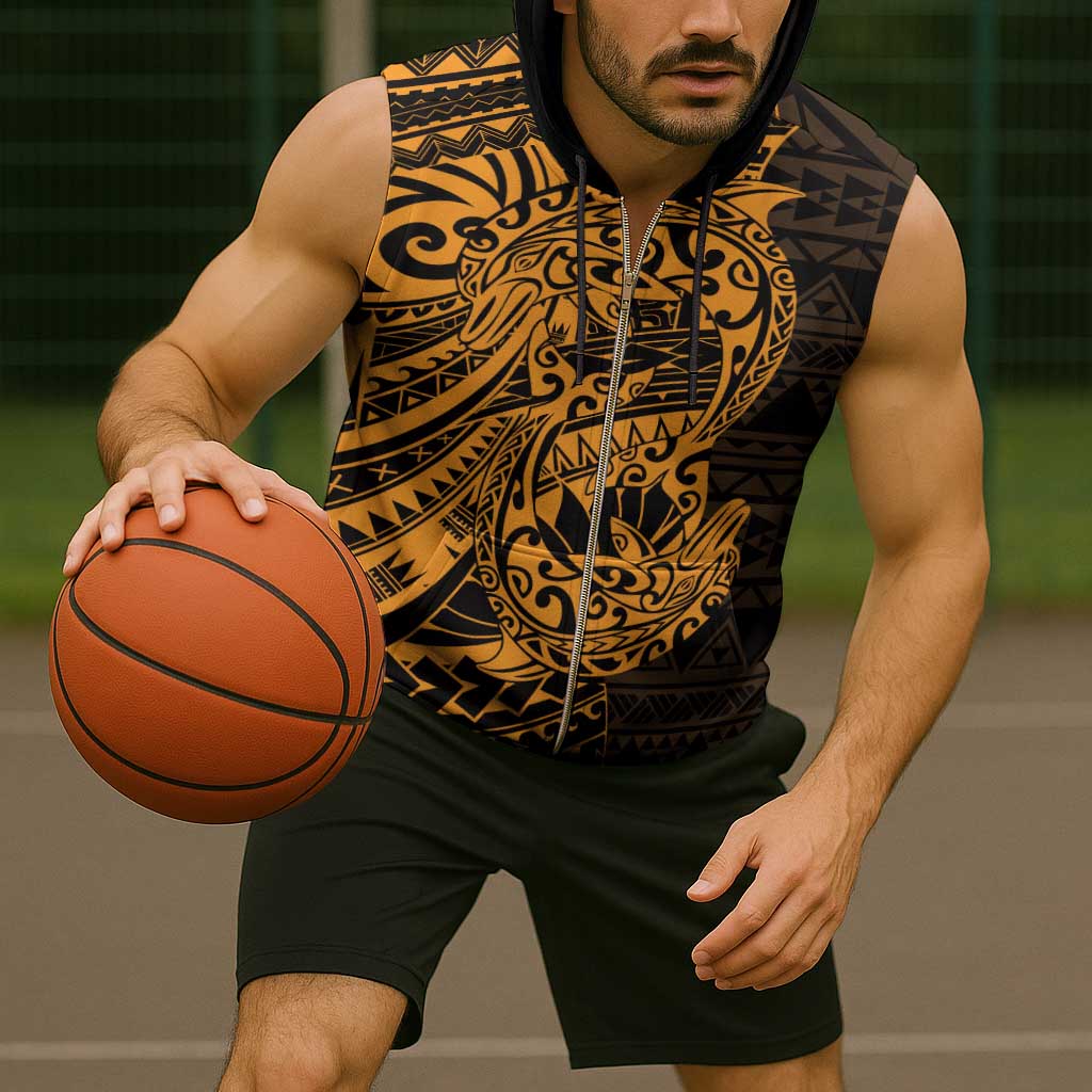 Gold Couple Dolphins Maori Polynesian Style Sleeveless Zip Hoodie - Polynesian Pride