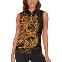 Gold Couple Dolphins Maori Polynesian Style Women Sleeveless Polo Shirt