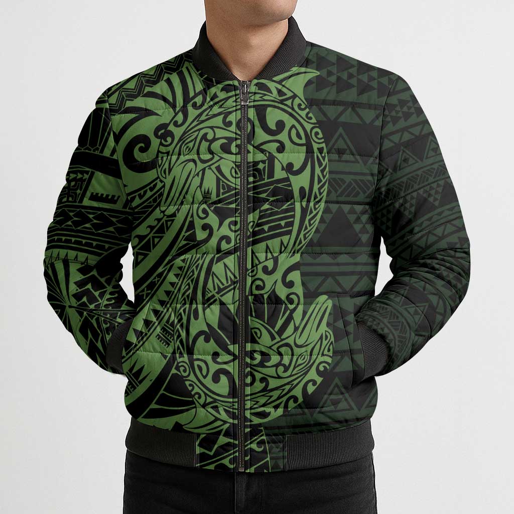Green Couple Dolphins Maori Polynesian Style Bomber Puffer Jacket - Polynesian Pride