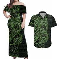 Green Couple Dolphins Maori Polynesian Style Couples Matching Off Shoulder Maxi Dress and Hawaiian Shirt LT9 Green - Polynesian Pride