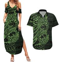 Green Couple Dolphins Maori Polynesian Style Couples Matching Summer Maxi Dress and Hawaiian Shirt LT9 Green - Polynesian Pride