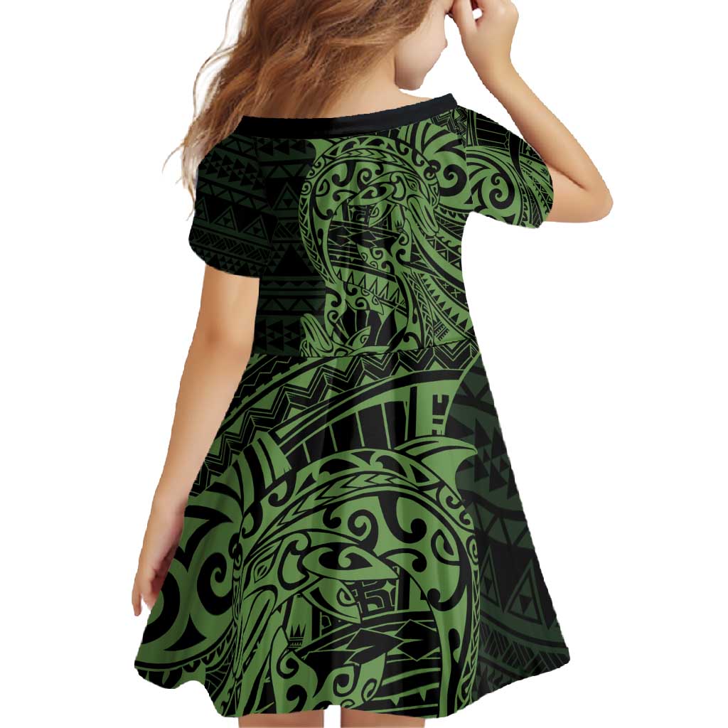 Green Couple Dolphins Maori Polynesian Style Family Matching Long Sleeve Bodycon Dress and Hawaiian Shirt LT9 - Polynesian Pride