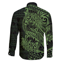 Green Couple Dolphins Maori Polynesian Style Family Matching Long Sleeve Bodycon Dress and Hawaiian Shirt LT9 - Polynesian Pride