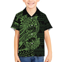 Green Couple Dolphins Maori Polynesian Style Family Matching Long Sleeve Bodycon Dress and Hawaiian Shirt LT9 Son's Shirt Green - Polynesian Pride