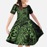 Green Couple Dolphins Maori Polynesian Style Family Matching Puletasi and Hawaiian Shirt LT9 Daughter's Dress Green - Polynesian Pride