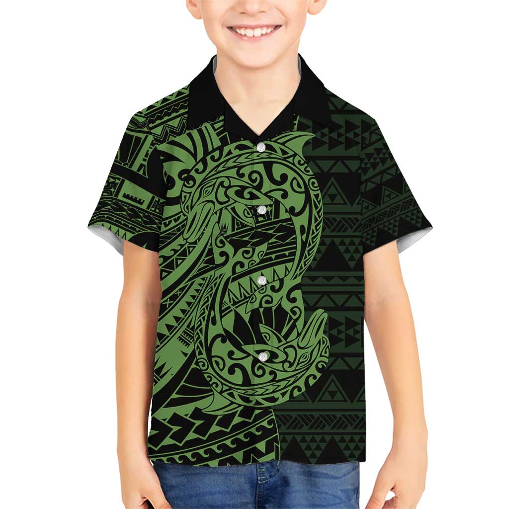 Green Couple Dolphins Maori Polynesian Style Family Matching Puletasi and Hawaiian Shirt LT9 Son's Shirt Green - Polynesian Pride