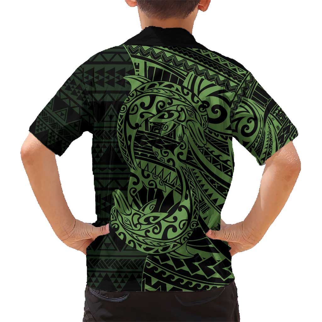 Green Couple Dolphins Maori Polynesian Style Kid Hawaiian Shirt LT9 - Polynesian Pride