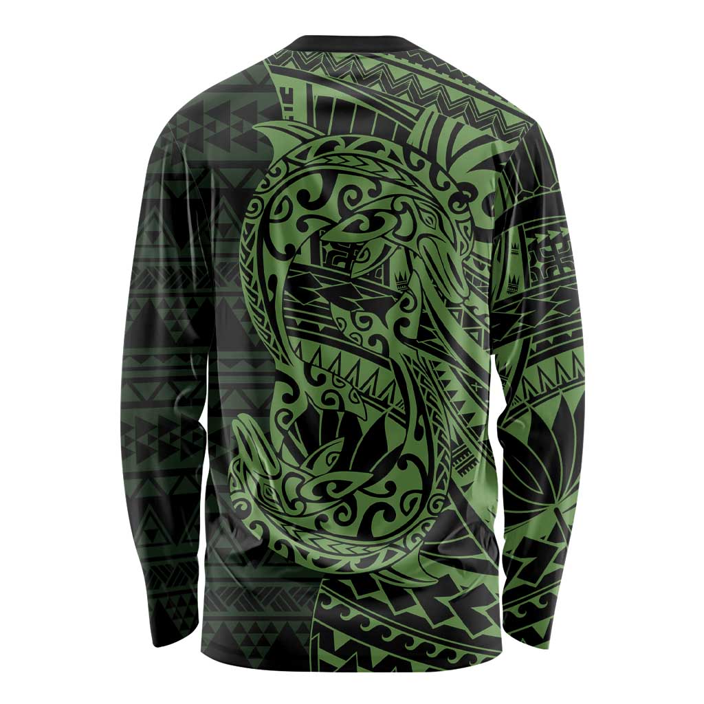 Green Couple Dolphins Maori Polynesian Style Long Sleeve Shirt LT9 - Polynesian Pride