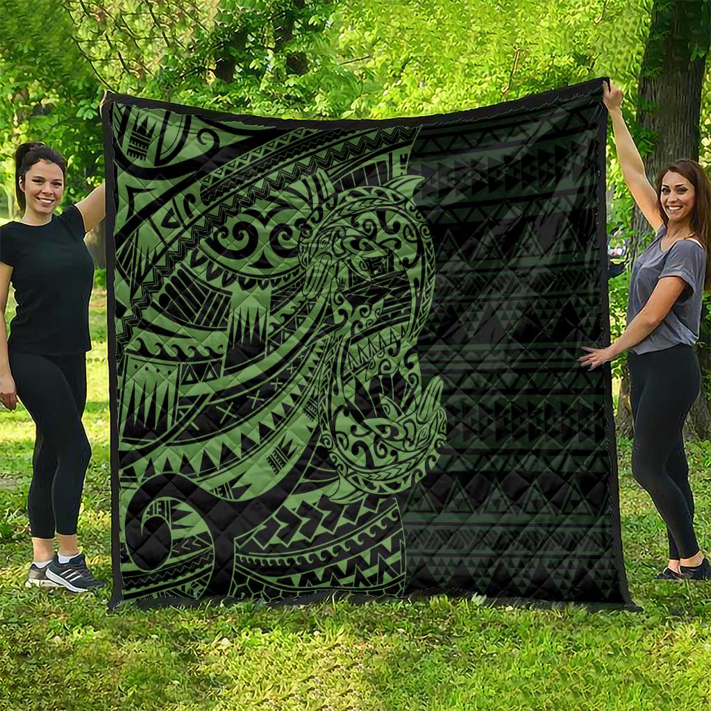 Green Couple Dolphins Maori Polynesian Style Quilt