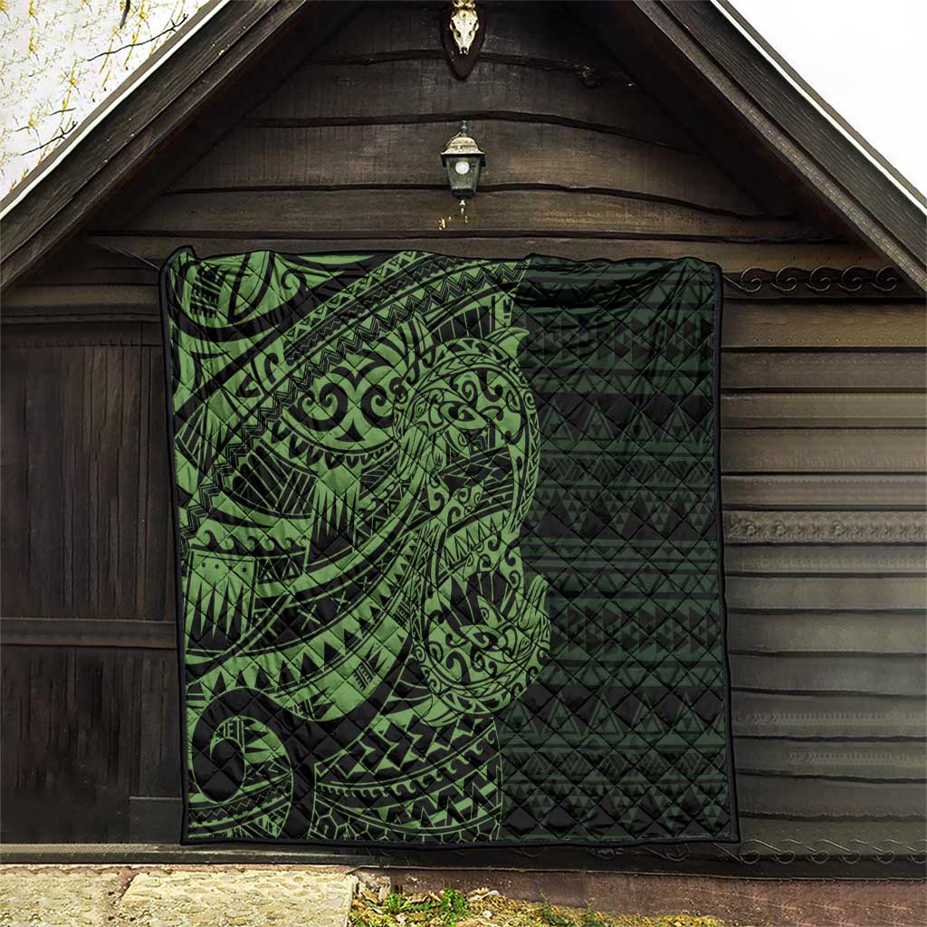 Green Couple Dolphins Maori Polynesian Style Quilt