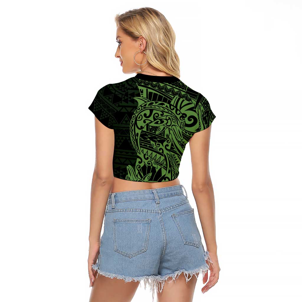 Green Couple Dolphins Maori Polynesian Style Raglan Cropped T Shirt LT9 - Polynesian Pride